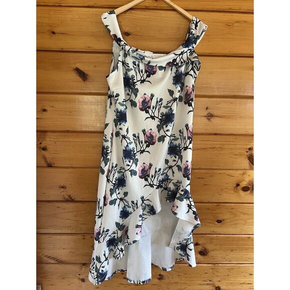 Venus Off Shoulder Dress Women's 1Xb Beige Multi-Floral Polyester High-Low Hem - Picture 3 of 7